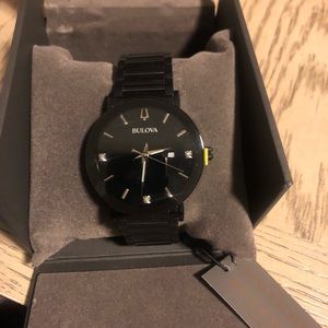 Bulova Men’s Futuro Diamond-Accent Black Stainless Steel Bracelet Watch 42mm